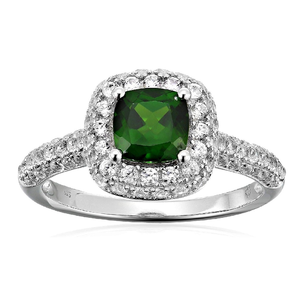 Sterling Silver Chrome Diopside & Zircon Ring Sz7